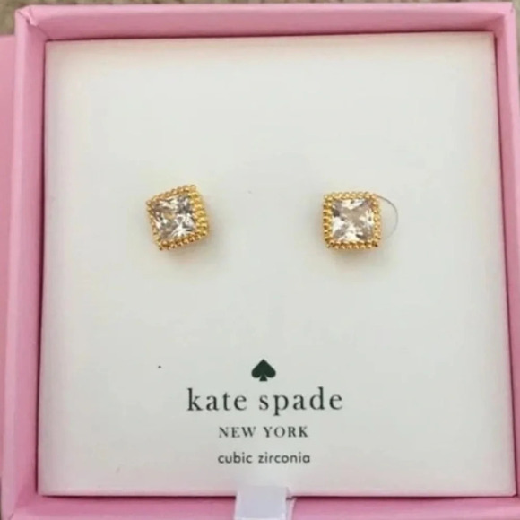 KATE SPADE Square Solitaire Crystals Gold-Tone Metal Hardware Earrings Boxed NWT - Picture 3 of 6